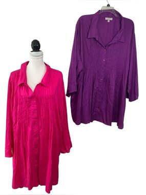 Woman Within Lot of 2 Blouses Plus Size 5X 38/40 Pink Purple Rayon Career Work